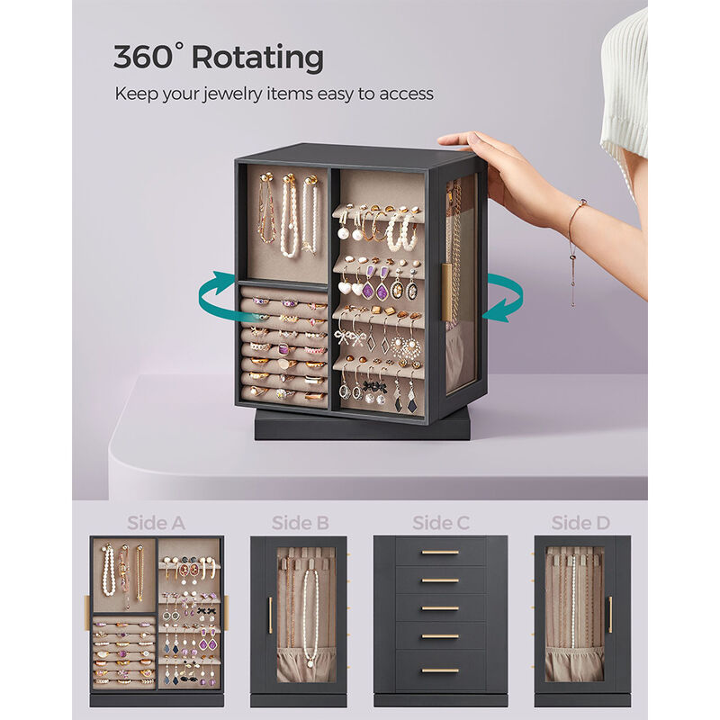 360° Rotating Jewelry Box with Multi-Layer Storage and Elegant Design