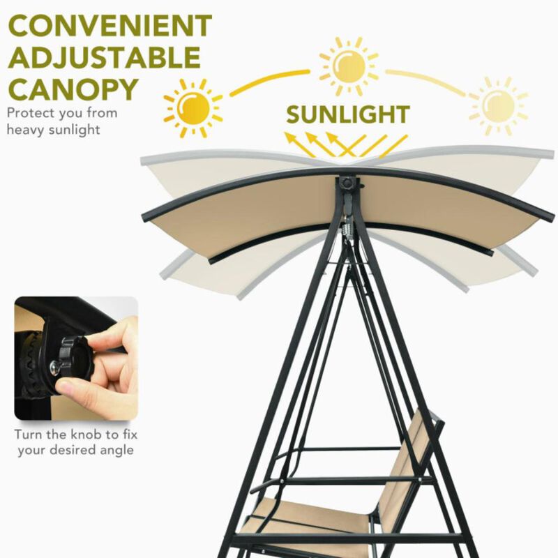 Hivvago 2 Person Patio Swing with Weather Resistant Glider and Adjustable Canopy