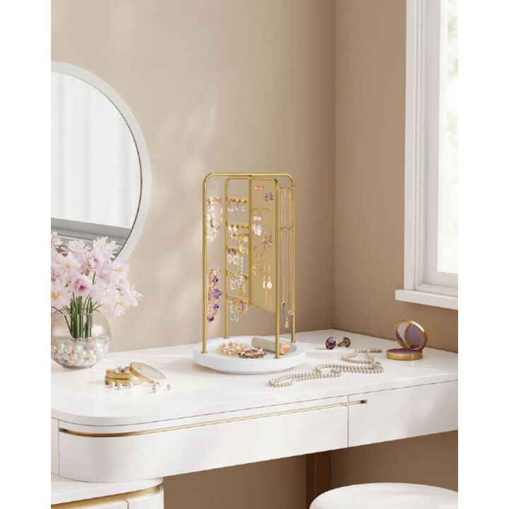 Rotating Jewelry Stand with Bottom Tray for Easy Access and Storage