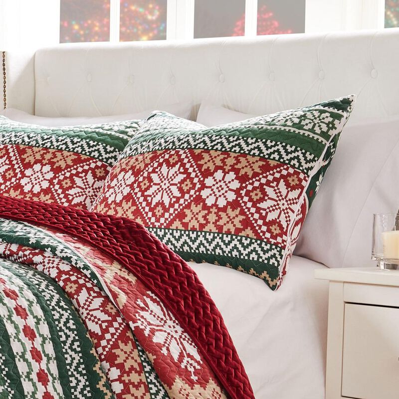 Greenland Home Fashion Fair Isle Ultra Comfortable Pillow Sham Standard Red