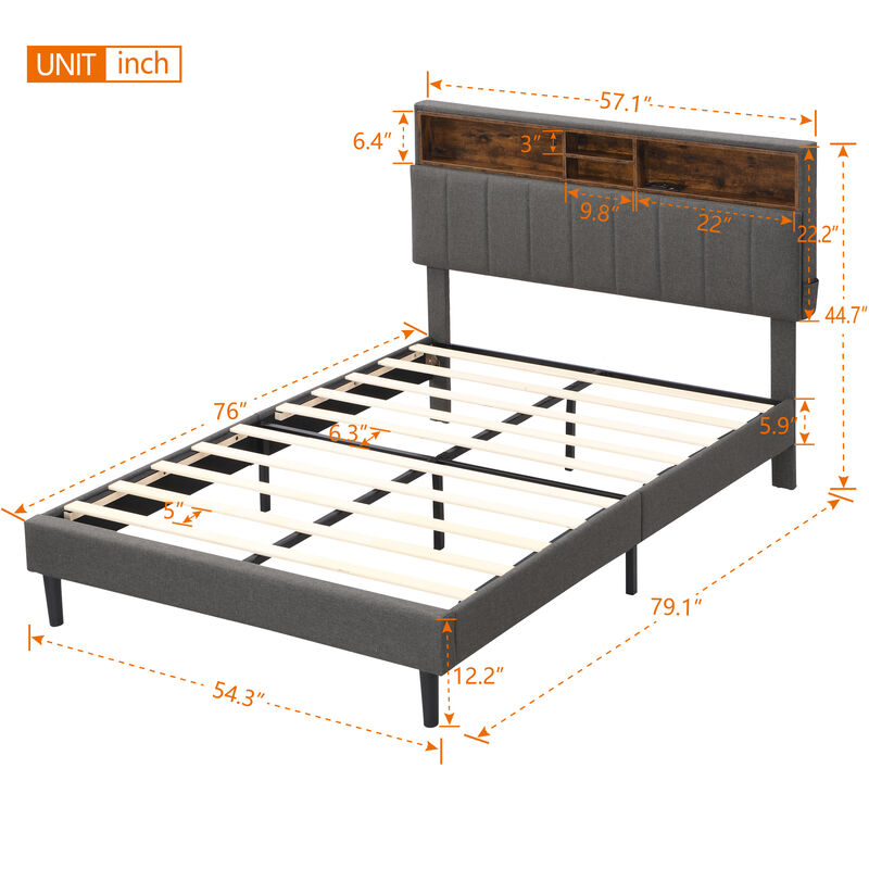 Merax Upholstered Platform Bed with Storage Headboard