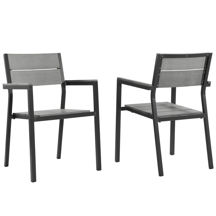 Brown Gray Maine Dining Armchair Outdoor Patio Set of 2