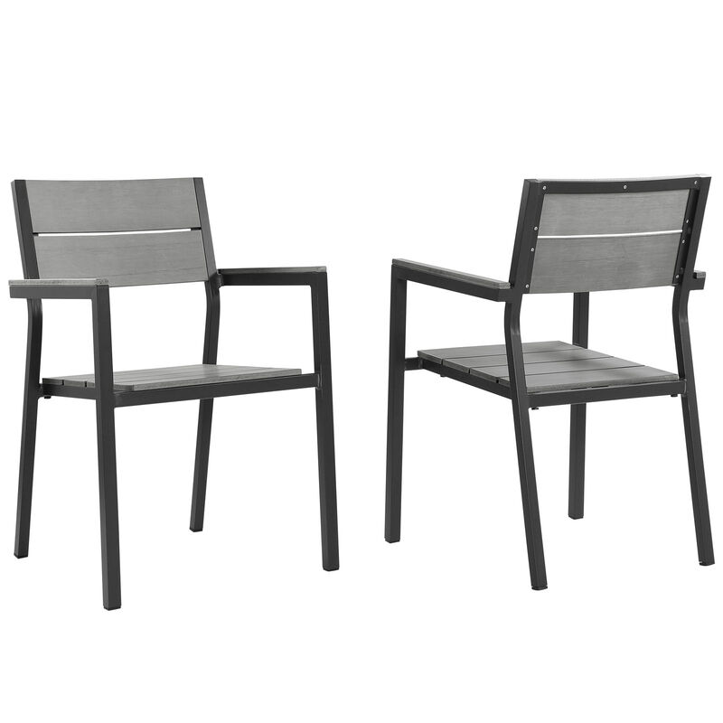 Brown Gray Maine Dining Armchair Outdoor Patio Set of 2