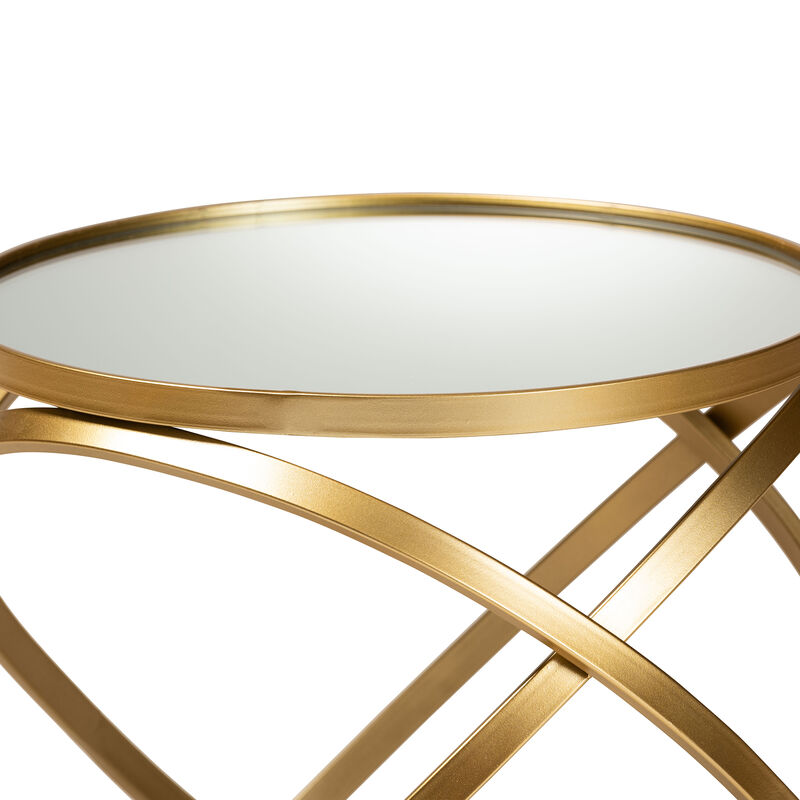 Baxton Studio Desma Glam And Luxe Gold Finished Metal And Mirrored Glass End Table