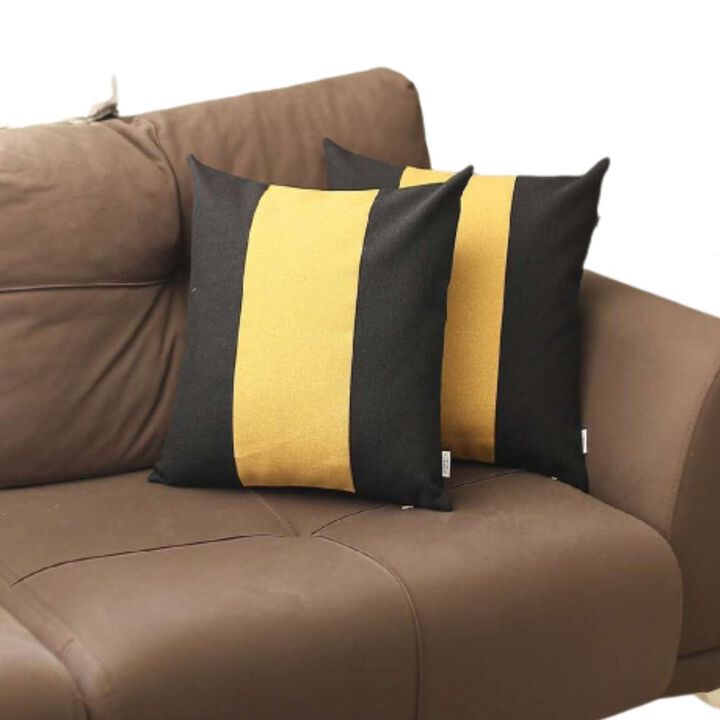 Hivvago Set Of Two 18" X 18" Black And Yellow Geometric Zippered Handmade Polyester Throw Pillow