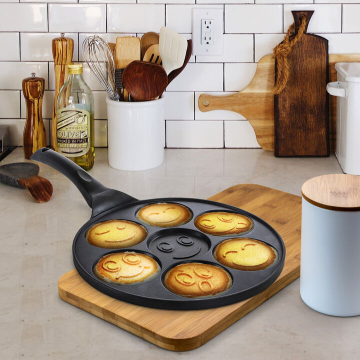 MegaChef Happy Face Emoji 10.5 Inch  Aluminum Nonstick Pancake Maker Pan with Cool Touch Handle