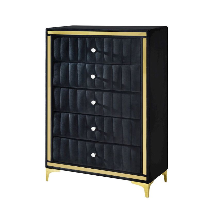 5-Drawer Chest Dresser with Gold Legs and Gold Trim - Fully Assembled