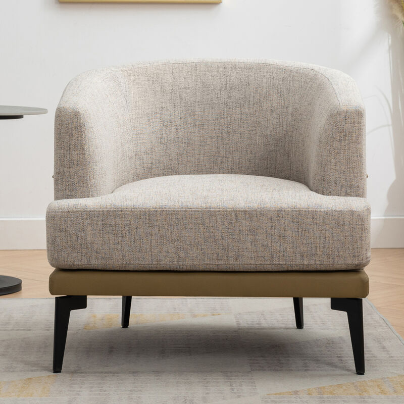 Modern Twotone Barrel Fabric Chair, Upholstered Round Armchair For Living Room Bedroom Reading Room