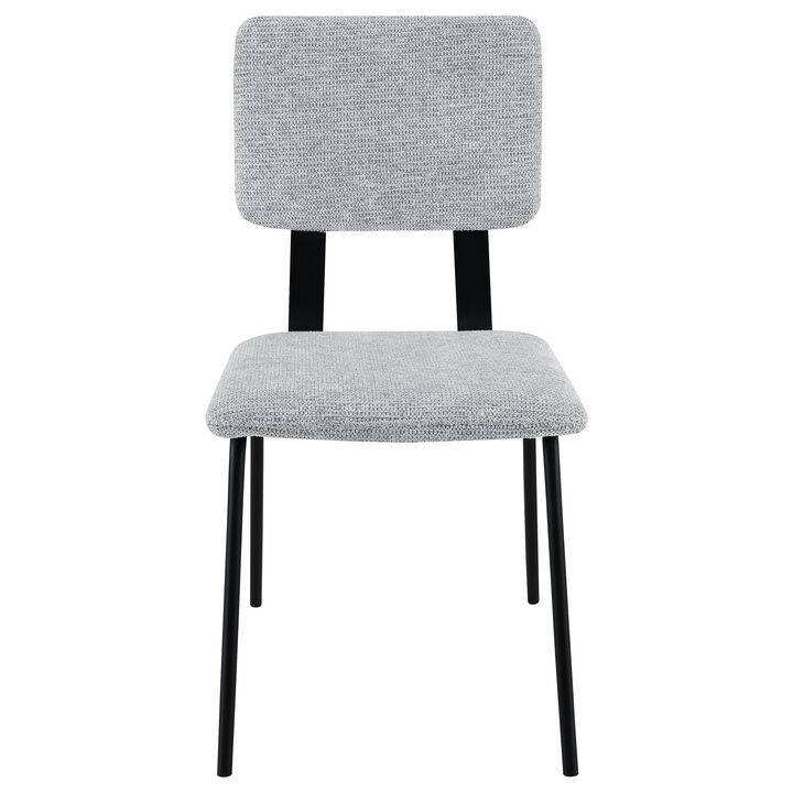 Kelli Dining Chair Set of 2, Gray Fabric Foam Cushions, Black Metal - Benzara