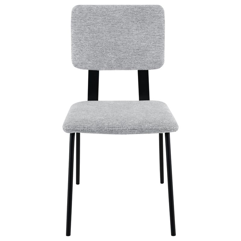 Kelli Dining Chair Set of 2, Gray Fabric Foam Cushions, Black Metal - Benzara