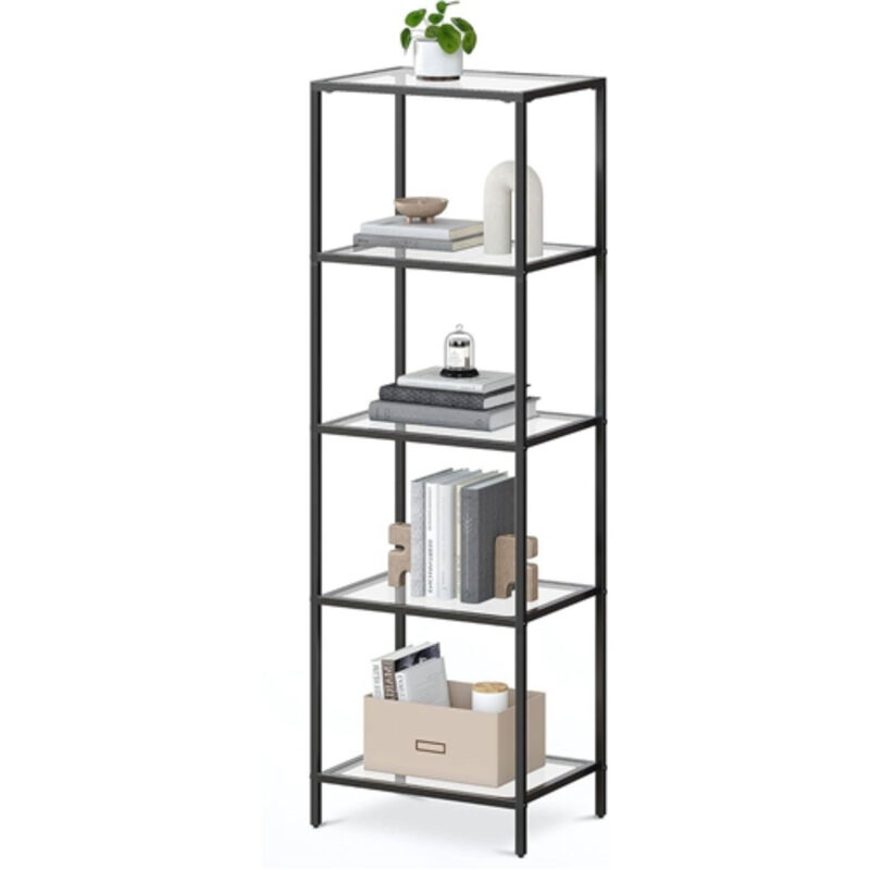 Metal Frame Glass Shelf Bookcase 4-Shelves Shelving Unit