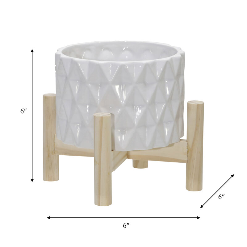 6" Ceramic Diamond Planter with Wood Stand