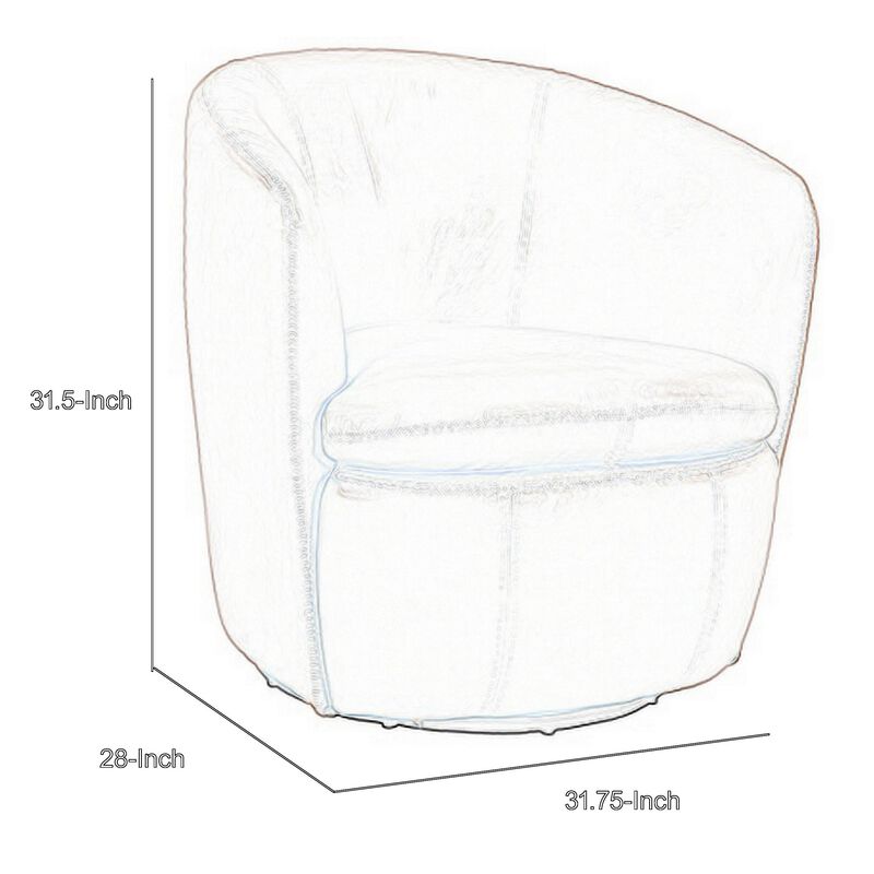 Niko Swivel Accent Chair, Round Barrel Design, Blue Top Grain Leather -