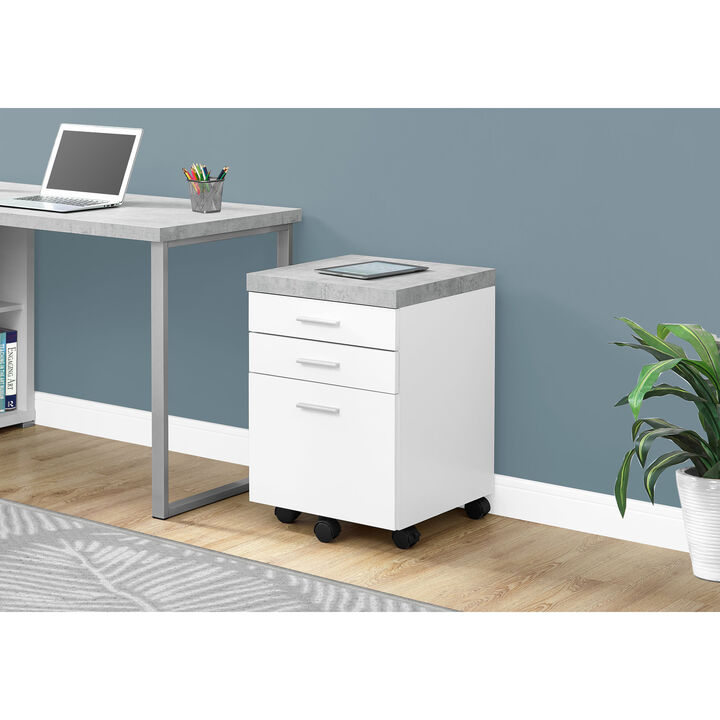 Monarch Specialties I 7051 File Cabinet, Rolling Mobile, Storage Drawers, Printer Stand, Office, Work, Laminate, Grey, White, Contemporary, Modern
