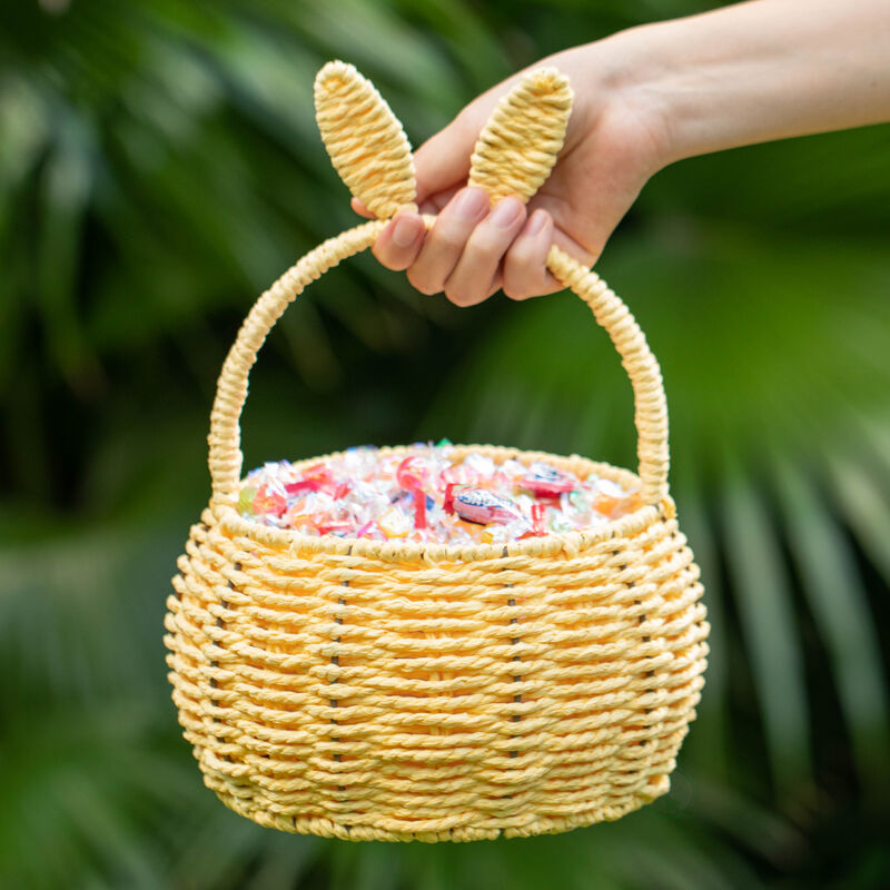 Wickerwise Hand-Woven Easter Bunny Ear Basket with Handle – Multi-Purpose Paper Rope Wicker Basket for Easter Egg Hunts, Picnics, Flower Arrangements, Food Storage, Party, and Home Decor, Nude