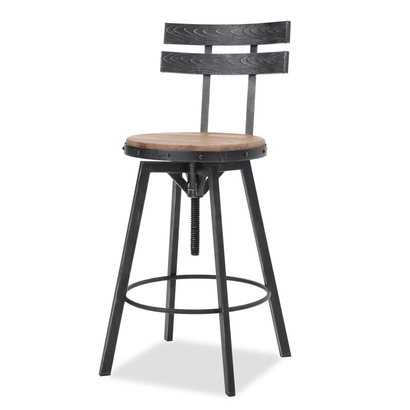 Rustic-Chic Barstool Fir Wood Seat, Metal Frame