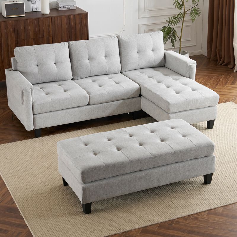 Merax L-shaped Sofa Sectional Couch Sofa Bed with 2 USB Ports