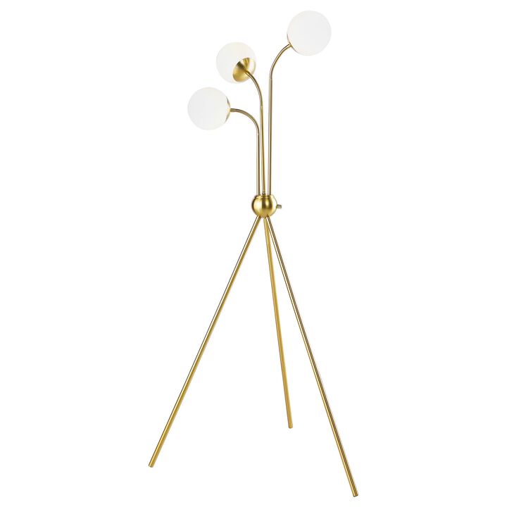 Jyan Accent Floor Lamp, 3 Classic Globe Lights, Tripod Gold Metal Base - Benzara