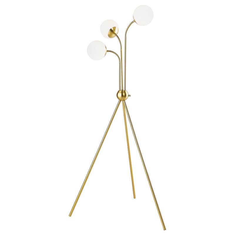 Jyan Accent Floor Lamp, 3 Classic Globe Lights, Tripod Gold Metal Base - Benzara