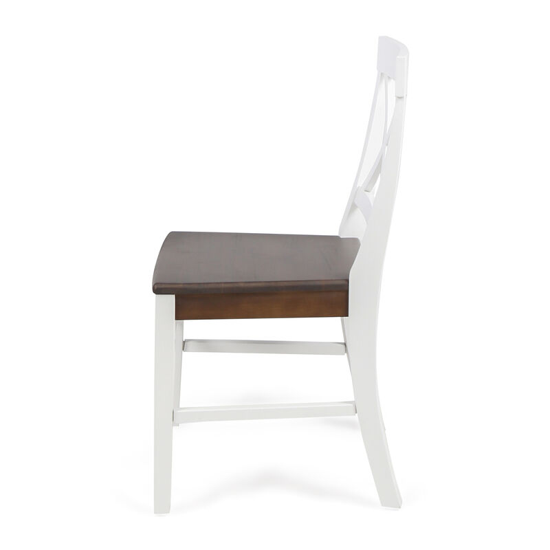 Ricks Dining Chair Set of 2, Crossed X Back, Acacia Wood, Dark Brown, White - Benzara
