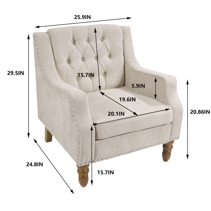 Merax Button Tufted Linen Upholstered Accent Chair
