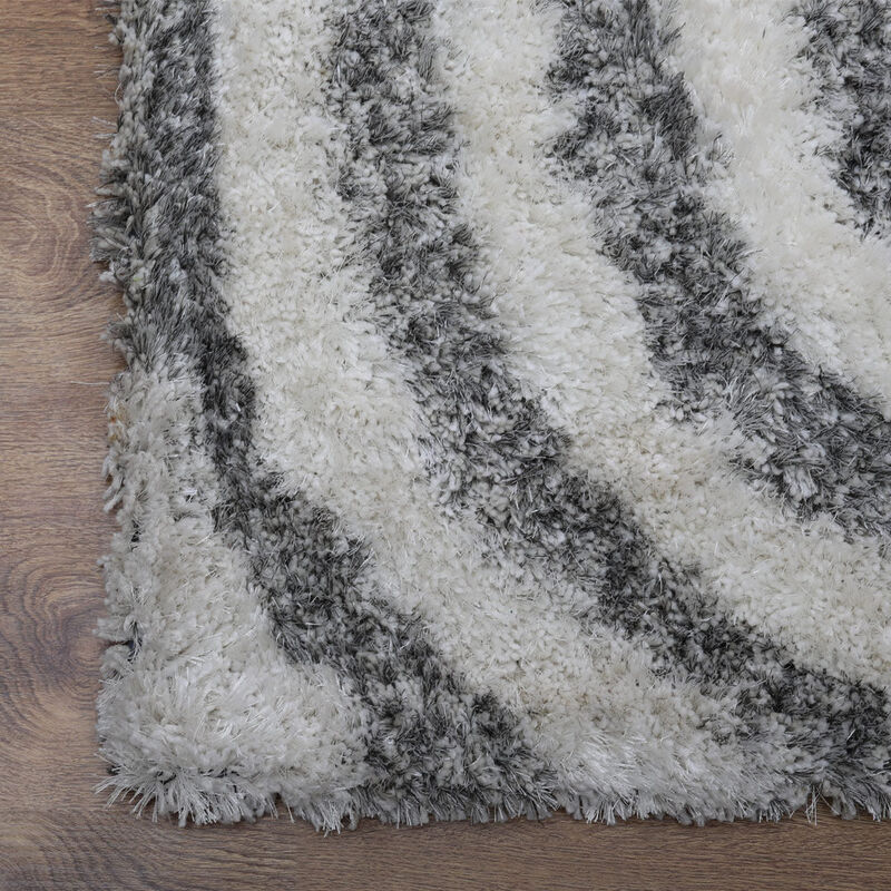 RUGSOTIC CARPETS HAND TUFTED SHAG POLYESTER ECO-FRIENDLY AREA RUGS  - 4'x6', Rectangle, Gray White, Geometric Modern Design, High Pile Thick Handmade Anti Skid Rugs for Living Room K00080