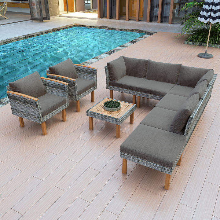 Merax 9-Piece Outdoor Patio Rattan Sofa Table Set
