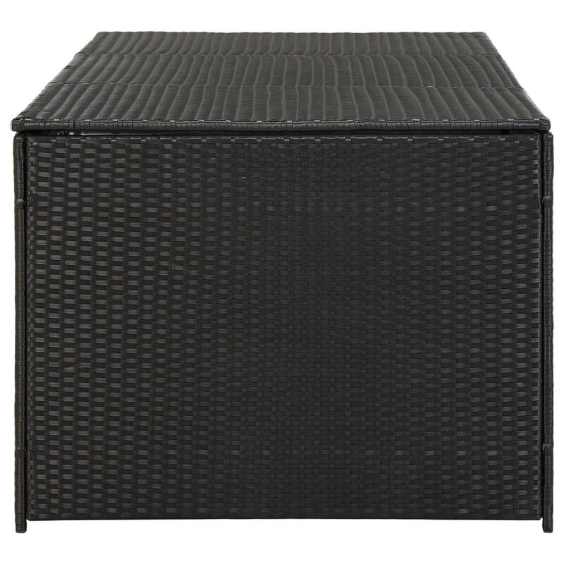 Outdoor Storage Box with Gas Lift, 71 Inch Rectangular, Black Rattan - Benzara