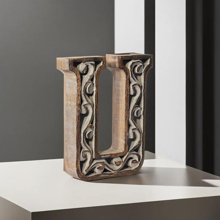 Vintage Gray Handmade Eco-Friendly "U" Alphabet Letter Block For Wall Mount & Table Top D�cor