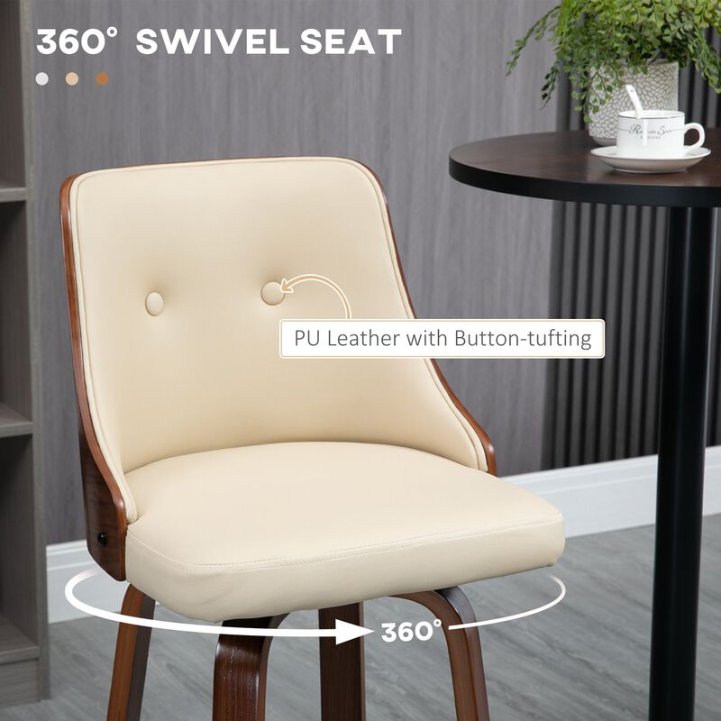 Beige Bar Seating: Set of 4 PU Leather Swivel Stools with Tufted Back