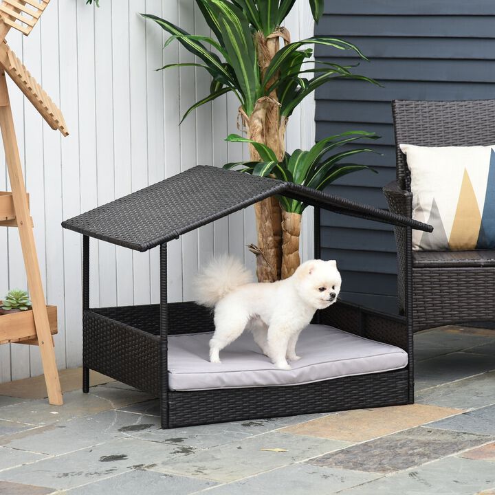 Gray Pet Retreat: Wicker Dog Bed with Rattan Canopy