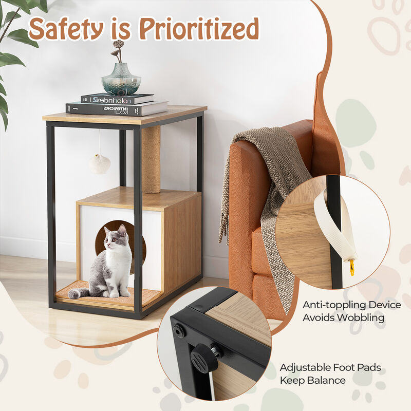 Cat Furniture End Table with Cat House and Scratching Post – Stylish Pet Furniture