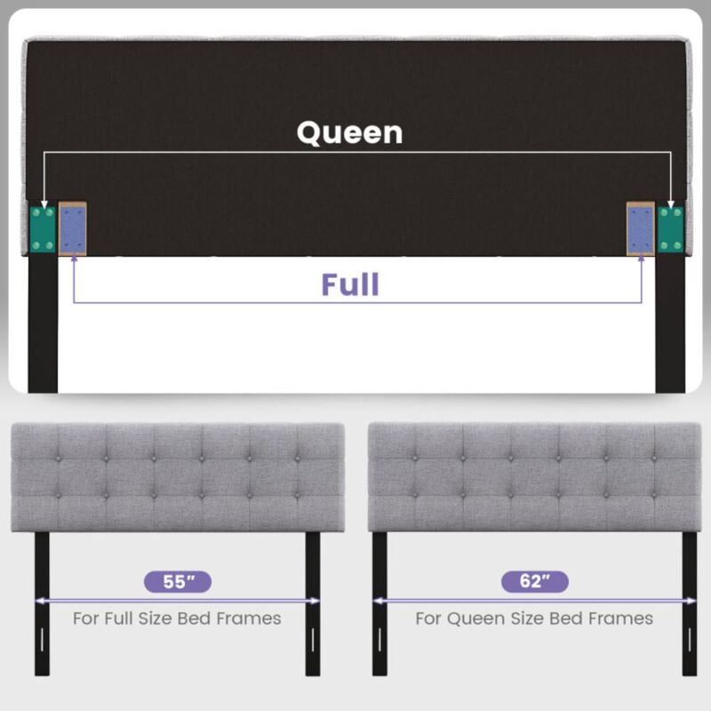 Hivvago Linen Upholstered Headboard with Solid Rubber Wood Legs-Gray
