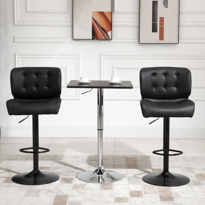 Black Bar Seating: Set of 2 Adjustable Stools with Padded Cushions