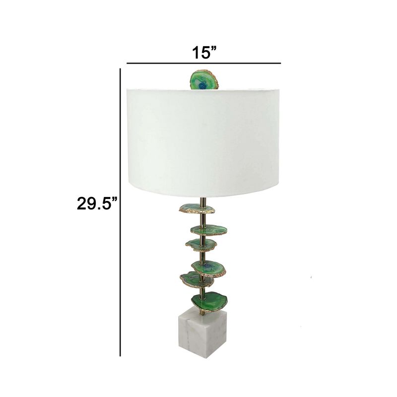 Parks 30 Inch Table Lamp With Agate Slices and Linen Drum Shade, White-Benzara