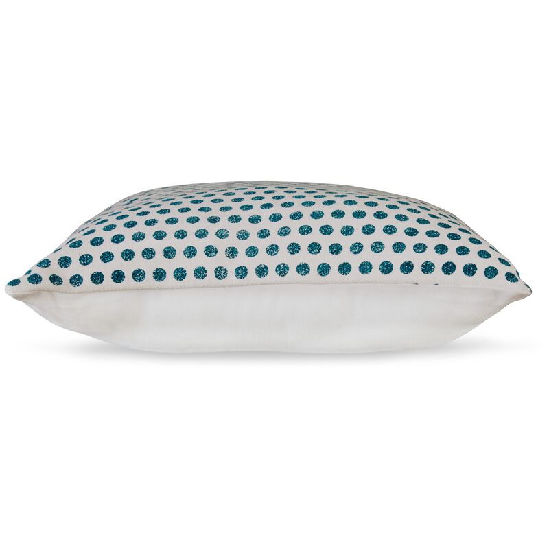 Mony Square Accent Throw Pillow, 20 Inch, Teal Dots over White Cotton - Benzara