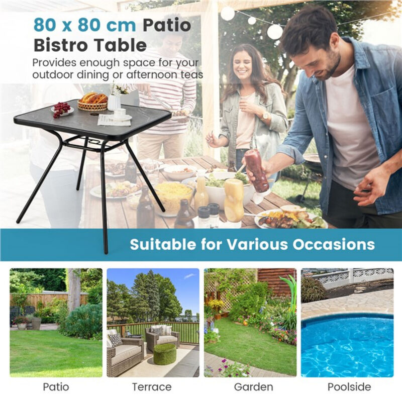 32" x 32" Heavy-Duty Outdoor Dining Table with Umbrella Hole for 4 Persons-Grey