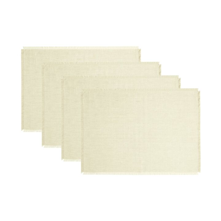 Solino Home 100% Pure Linen 14 x 19 Inch Placemats Set of 4 | Fringe