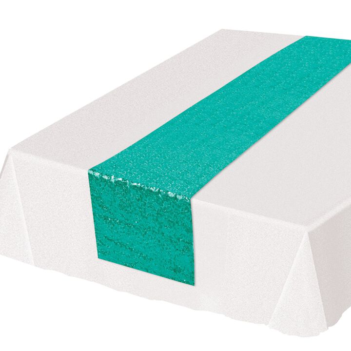5.5" x 14.5" Shimmering Turquoise Green Rectangular Sequined Table Runner