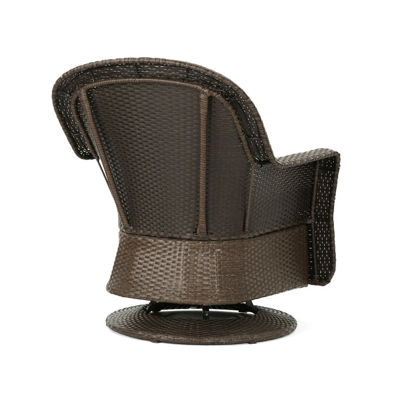Kaia Outdoor Swivel Accent Chair Set of 2, Rattan Wicker Weave, Beige - Benzara
