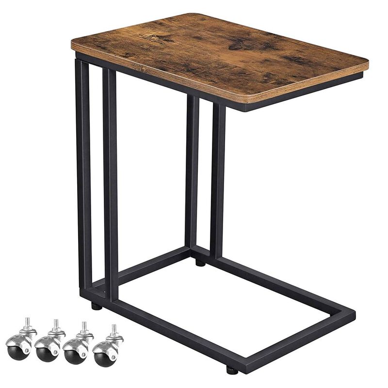 Hivvago Modern Industrial Side Table Nightstand TV Tray on Wheels