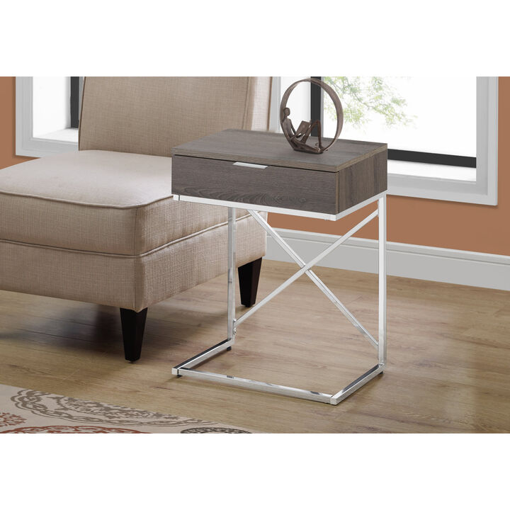 Monarch Specialties I 3475 Accent Table, Side, End, Nightstand, Lamp, Storage Drawer, Living Room, Bedroom, Metal, Laminate, Brown, Chrome, Contemporary, Modern