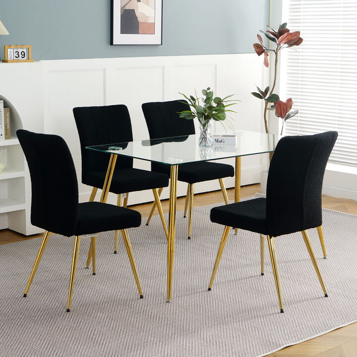 Black Teddy Wool Dining Chairs with Goldplated Legs (Set of 4)