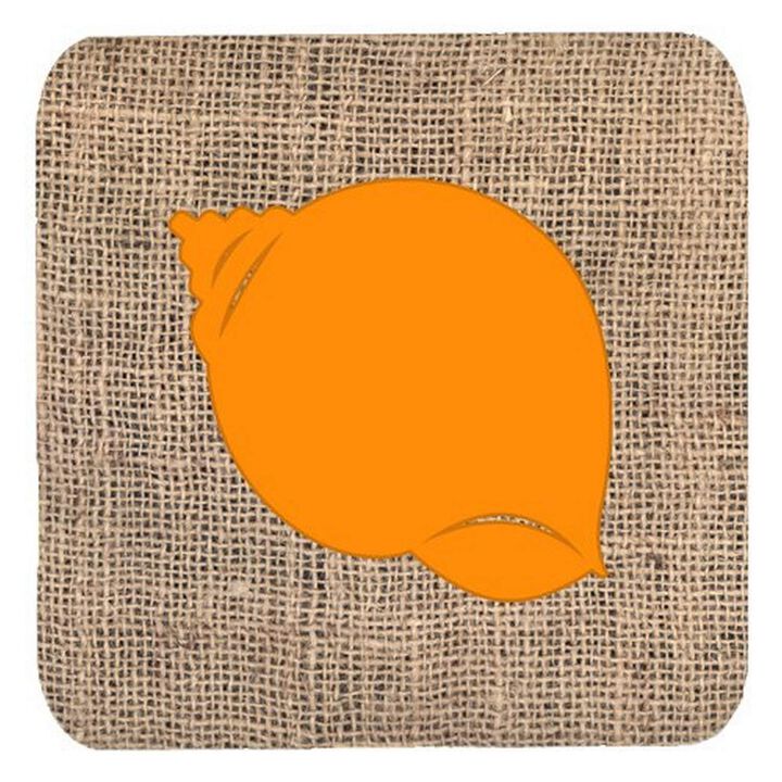 Caroline's Treasures BB1099-BL-OR-FC Shell Burlap and Orange Foam Coasters (Set of 4), 3.5 H x 3.5 W, Multicolor