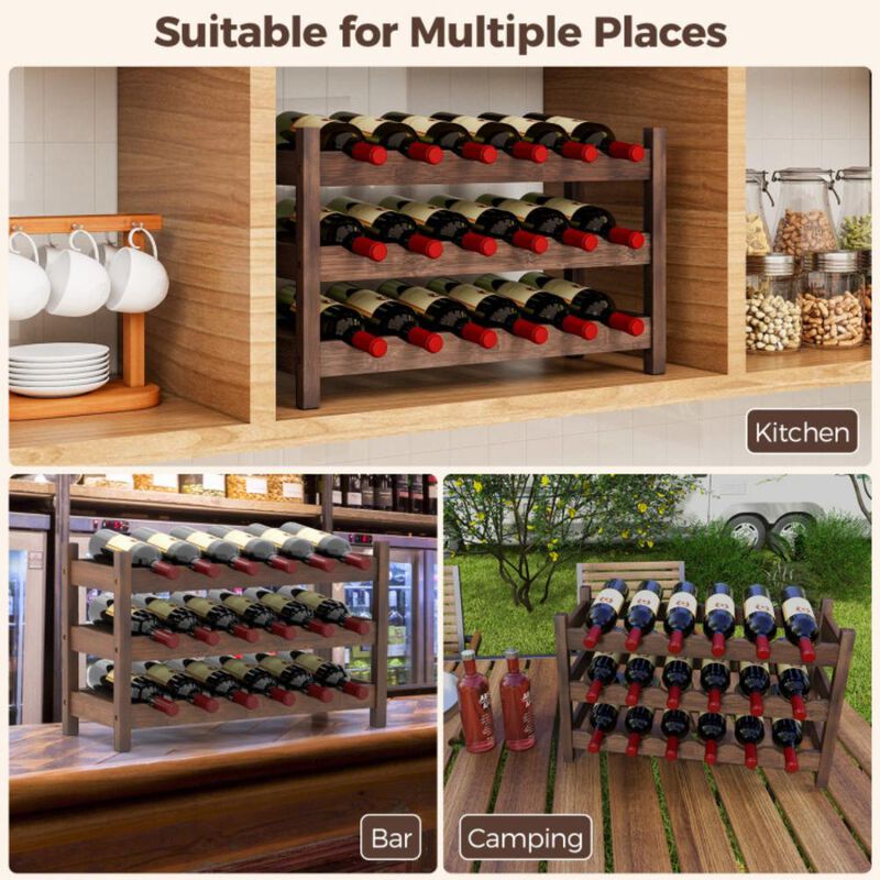 3-Tier Wicker Freestanding Countertop Wine Bottle Organizer