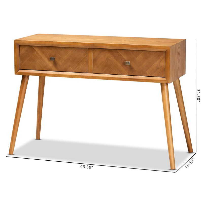 Baxton Studio Mae Mid Century Modern Natural Brown Finished Wood 2 Drawer Console Table