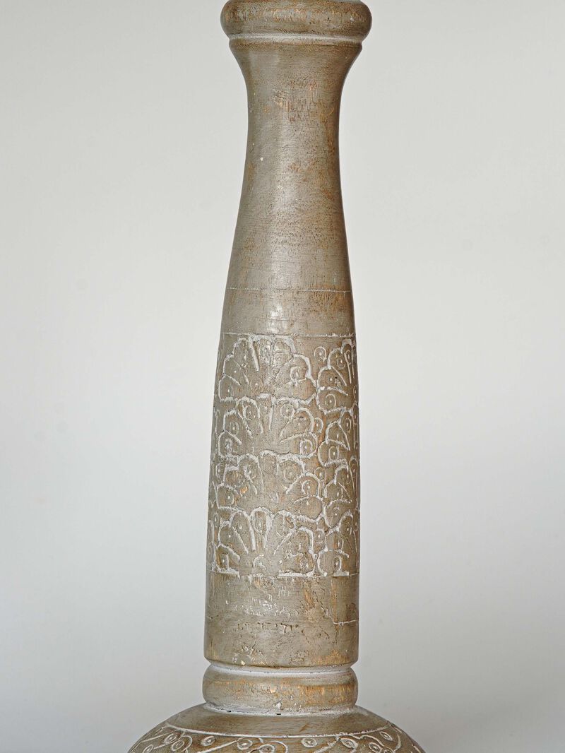 Traditional Gray Wash Eco-friendly Handmade Mango Wood Set Of One 12" Pillar Candle Holder BBH