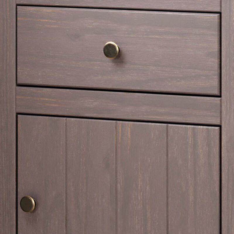 Stav Nightstand, 1 Drawer and Door, 25 Inch, Plank Style, Gray Solid Wood