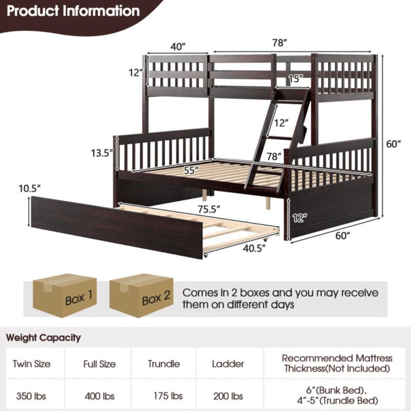 Hivvago Twin Over Full Convertible Bunk Bed with Twin Trundle