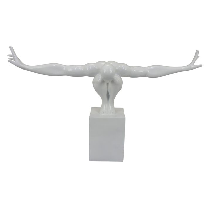 Accent Decor, Male Athlete Statuette, Modern White Resin, 31 Inch - Benzara